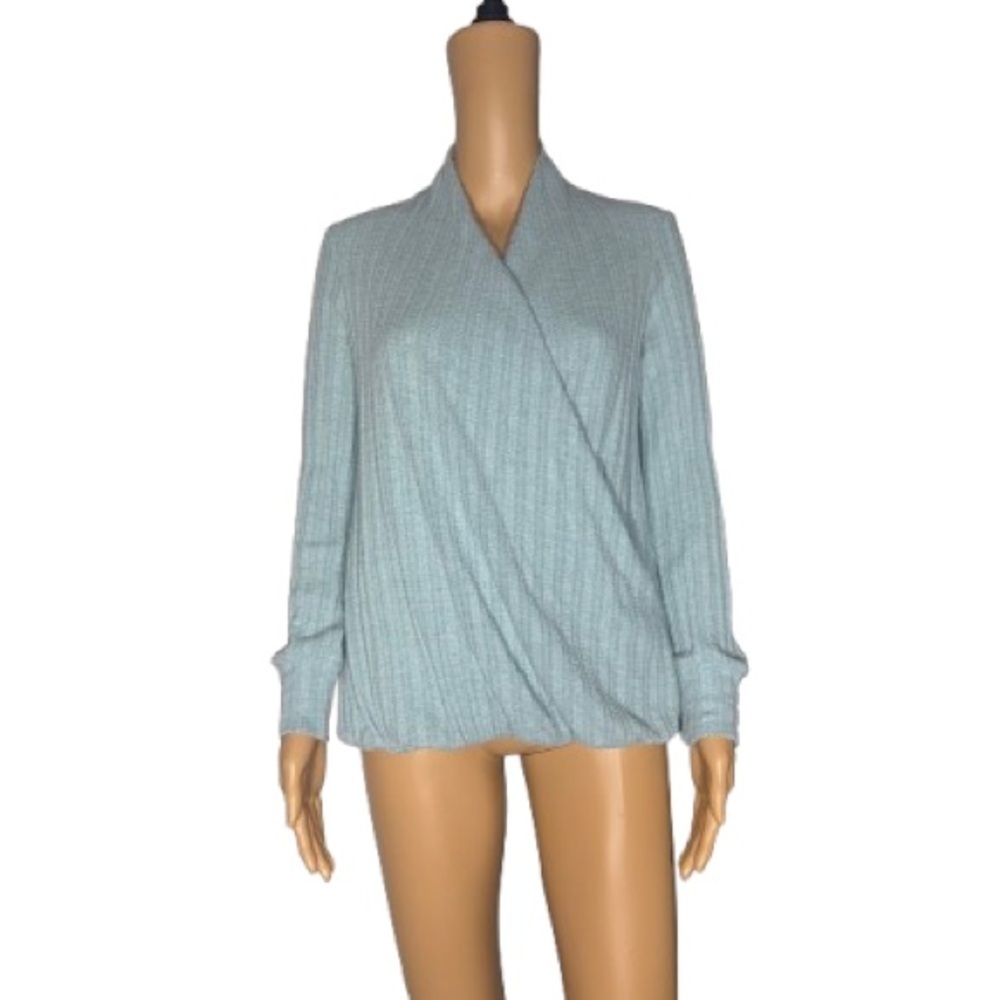 Anthropologie Maeve Mint Green Ribbed Wrap Long Sleeve Top Size X-Small
